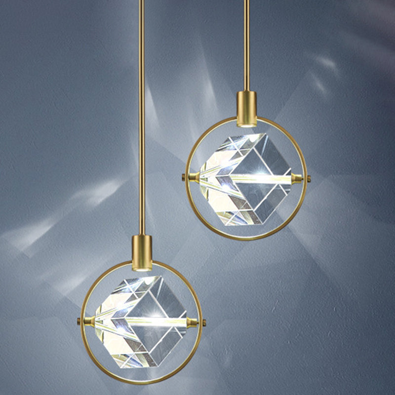 Crystal Cubic Hanging Ceiling Light Modern Style LED Gold Suspended Lighting Fixture Clearhalo 'Ceiling Lights' 'Pendant Lights' 'Pendants' Lighting' 2603054