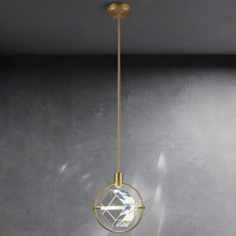 Crystal Cubic Hanging Ceiling Light Modern Style LED Gold Suspended Lighting Fixture 1 Gold Clearhalo 'Ceiling Lights' 'Pendant Lights' 'Pendants' Lighting' 2603055