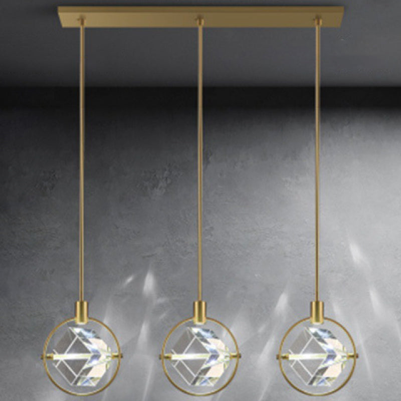 Crystal Cubic Hanging Ceiling Light Modern Style LED Gold Suspended Lighting Fixture 3 Gold Clearhalo 'Ceiling Lights' 'Pendant Lights' 'Pendants' Lighting' 2603056