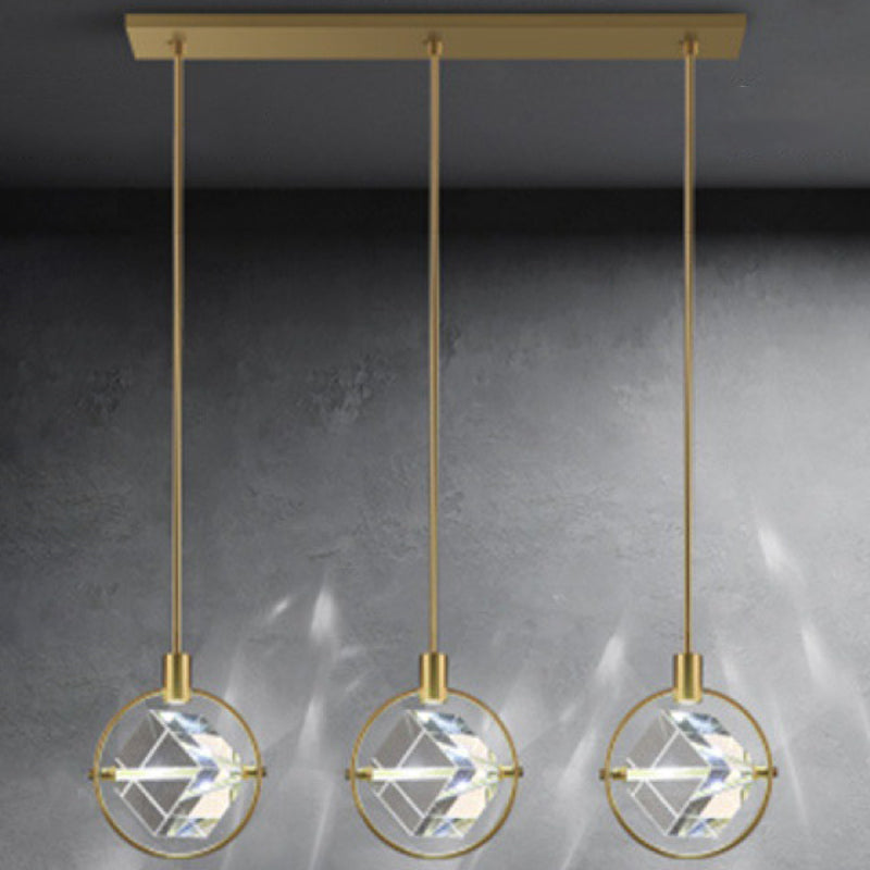 Crystal Cubic Hanging Ceiling Light Modern Style LED Gold Suspended Lighting Fixture 3 Gold Clearhalo 'Ceiling Lights' 'Pendant Lights' 'Pendants' Lighting' 2603056
