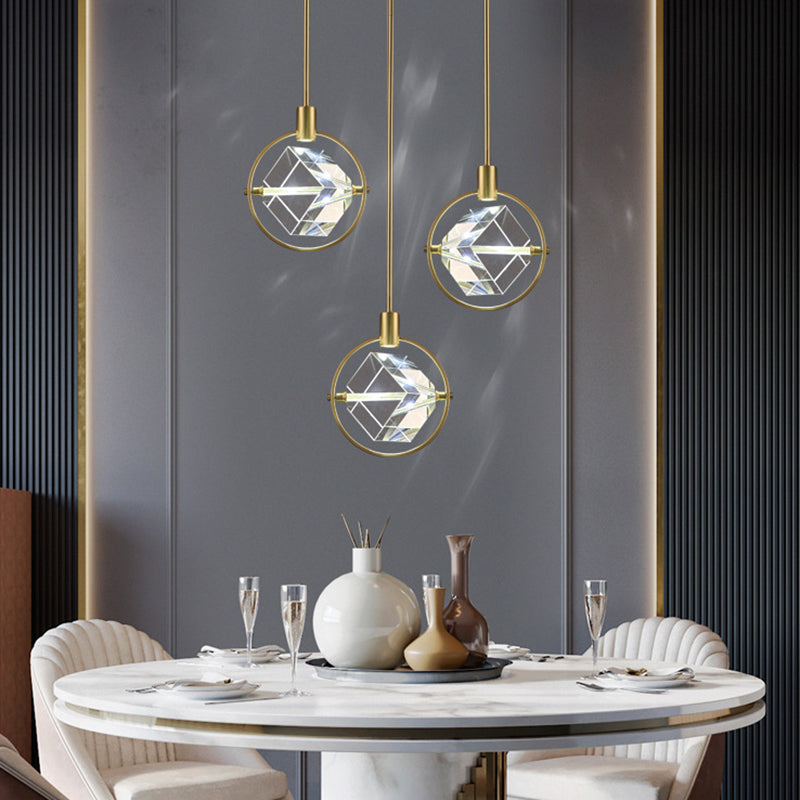 Crystal Cubic Hanging Ceiling Light Modern Style LED Gold Suspended Lighting Fixture Clearhalo 'Ceiling Lights' 'Pendant Lights' 'Pendants' Lighting' 2603058