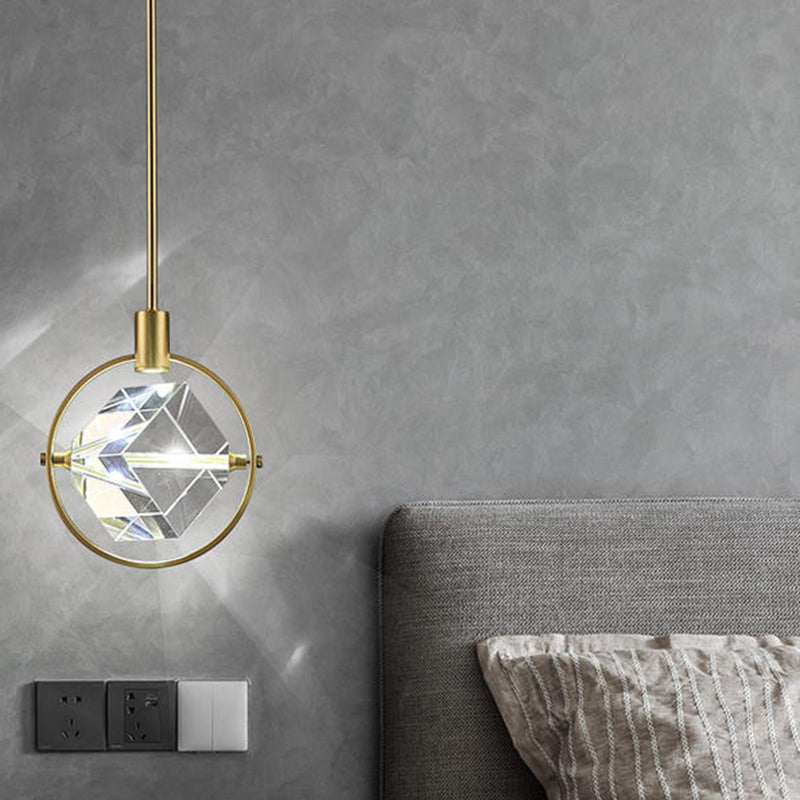 Crystal Cubic Hanging Ceiling Light Modern Style LED Gold Suspended Lighting Fixture Clearhalo 'Ceiling Lights' 'Pendant Lights' 'Pendants' Lighting' 2603064