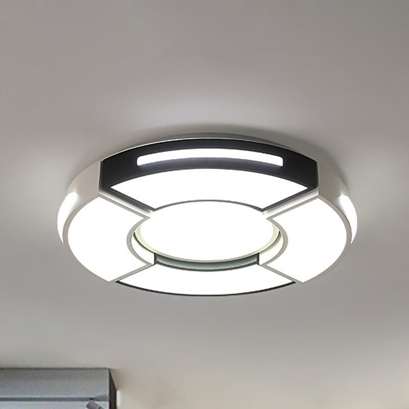 16"/19.5"/23.5" W Black and White Circular Flush Lamp Contemporary Metal Bedroom Flush Lighting with Diffuser White White Clearhalo 'Ceiling Lights' 'Close To Ceiling Lights' 'Close to ceiling' 'Flush mount' Lighting' 260337