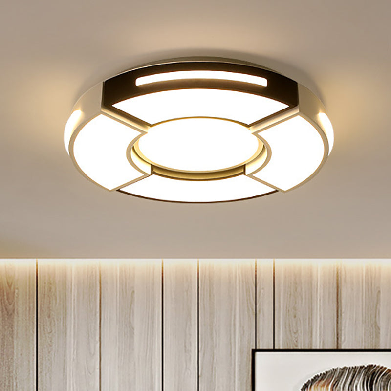 16"/19.5"/23.5" W Black and White Circular Flush Lamp Contemporary Metal Bedroom Flush Lighting with Diffuser White Warm Clearhalo 'Ceiling Lights' 'Close To Ceiling Lights' 'Close to ceiling' 'Flush mount' Lighting' 260338
