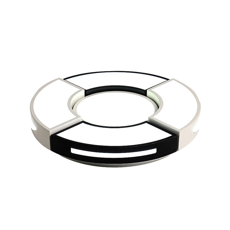 16"/19.5"/23.5" W Black and White Circular Flush Lamp Contemporary Metal Bedroom Flush Lighting with Diffuser Clearhalo 'Ceiling Lights' 'Close To Ceiling Lights' 'Close to ceiling' 'Flush mount' Lighting' 260339