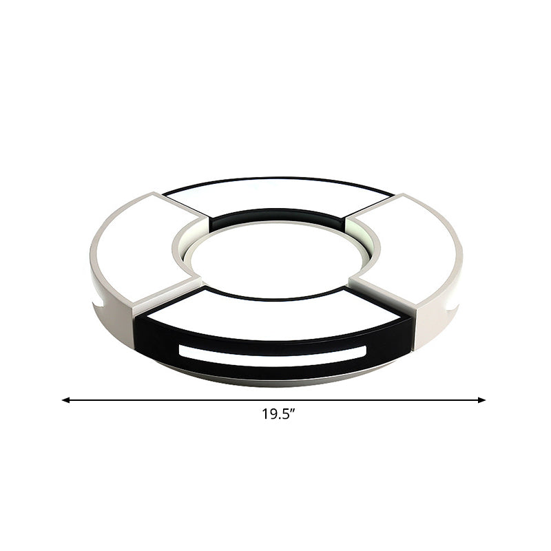 16"/19.5"/23.5" W Black and White Circular Flush Lamp Contemporary Metal Bedroom Flush Lighting with Diffuser Clearhalo 'Ceiling Lights' 'Close To Ceiling Lights' 'Close to ceiling' 'Flush mount' Lighting' 260341