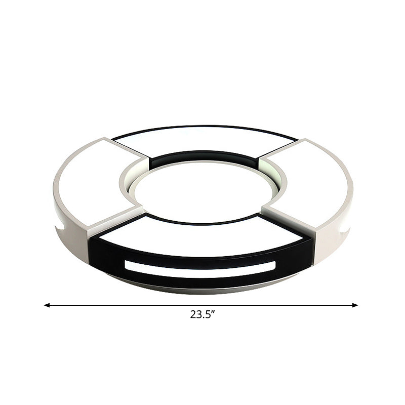 16"/19.5"/23.5" W Black and White Circular Flush Lamp Contemporary Metal Bedroom Flush Lighting with Diffuser Clearhalo 'Ceiling Lights' 'Close To Ceiling Lights' 'Close to ceiling' 'Flush mount' Lighting' 260342