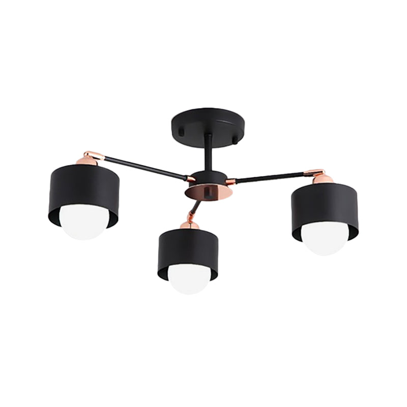 3/6/8 Lights Cylinder Semi Flush Lamp Nordic Style Metal Black/White Semi Flush Ceiling Light Clearhalo 'Ceiling Lights' 'Close To Ceiling Lights' 'Close to ceiling' 'Semi-flushmount' Lighting' 260392
