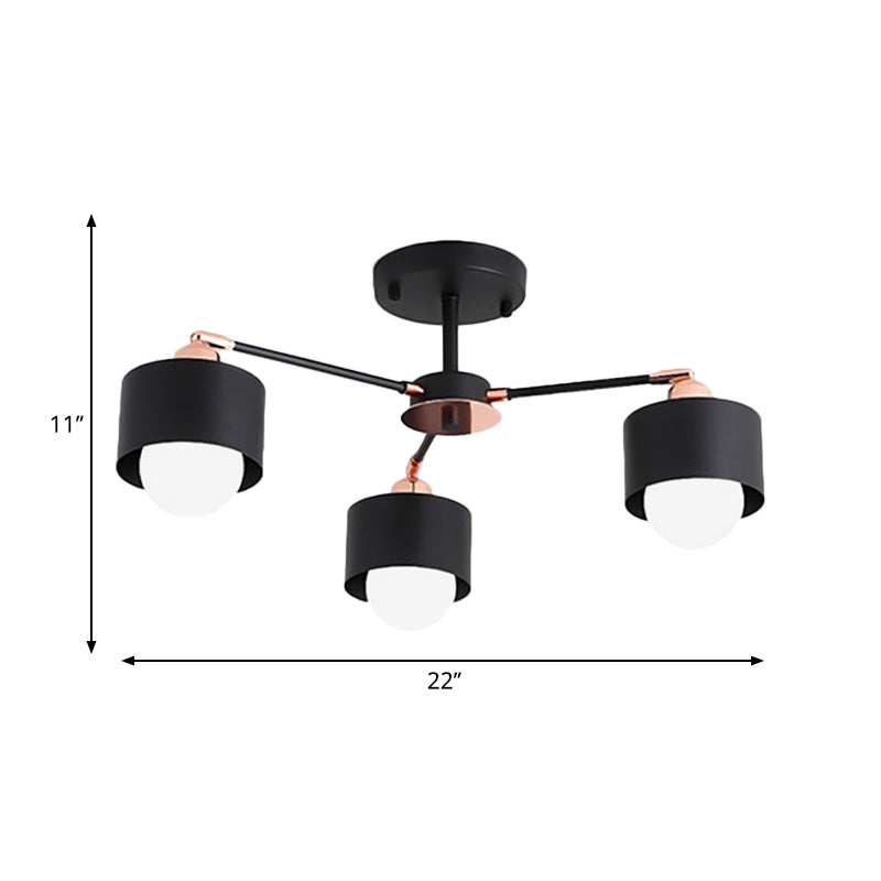 3/6/8 Lights Cylinder Semi Flush Lamp Nordic Style Metal Black/White Semi Flush Ceiling Light Clearhalo 'Ceiling Lights' 'Close To Ceiling Lights' 'Close to ceiling' 'Semi-flushmount' Lighting' 260393