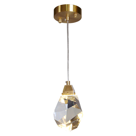 Crystal Stone-Shape Pendant Light Fixture Contemporary Style Down Lighting Pendant in Gold Gold Clearhalo 'Ceiling Lights' 'Pendant Lights' 'Pendants' Lighting' 2603949