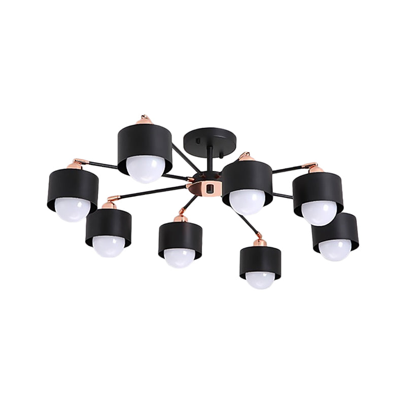 3/6/8 Lights Cylinder Semi Flush Lamp Nordic Style Metal Black/White Semi Flush Ceiling Light Clearhalo 'Ceiling Lights' 'Close To Ceiling Lights' 'Close to ceiling' 'Semi-flushmount' Lighting' 260398