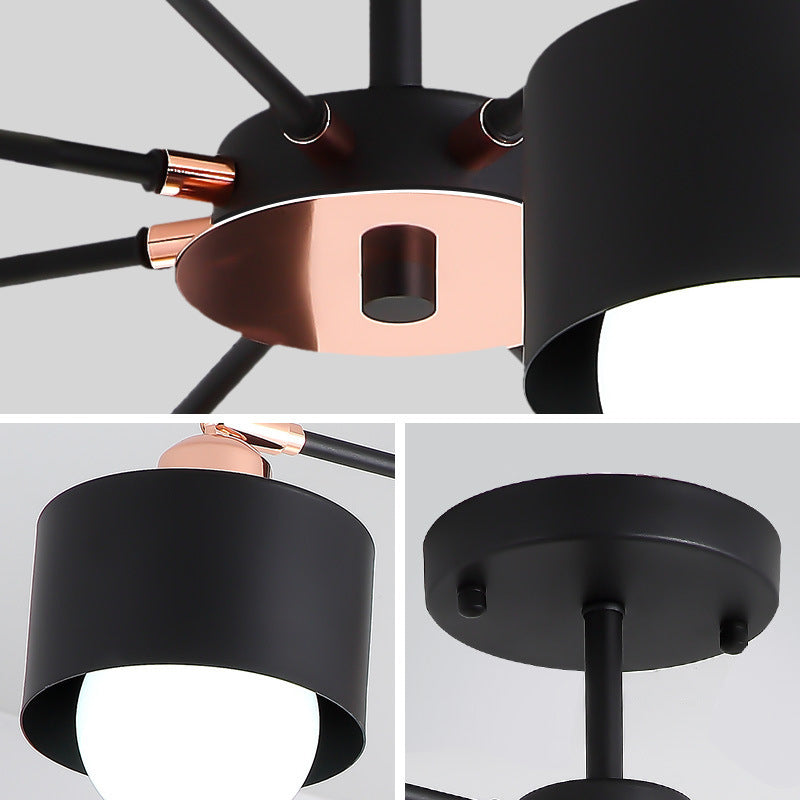 3/6/8 Lights Cylinder Semi Flush Lamp Nordic Style Metal Black/White Semi Flush Ceiling Light Clearhalo 'Ceiling Lights' 'Close To Ceiling Lights' 'Close to ceiling' 'Semi-flushmount' Lighting' 260400