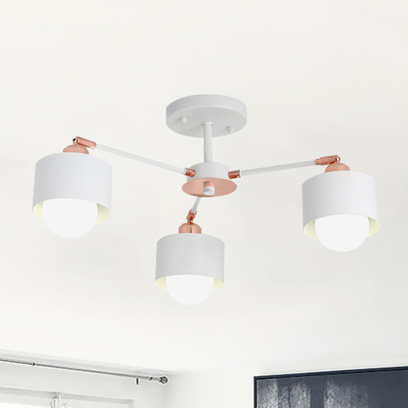 3/6/8 Lights Cylinder Semi Flush Lamp Nordic Style Metal Black/White Semi Flush Ceiling Light 3 White Clearhalo 'Ceiling Lights' 'Close To Ceiling Lights' 'Close to ceiling' 'Semi-flushmount' Lighting' 260401