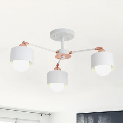 3/6/8 Lights Cylinder Semi Flush Lamp Nordic Style Metal Black/White Semi Flush Ceiling Light 3 White Clearhalo 'Ceiling Lights' 'Close To Ceiling Lights' 'Close to ceiling' 'Semi-flushmount' Lighting' 260401
