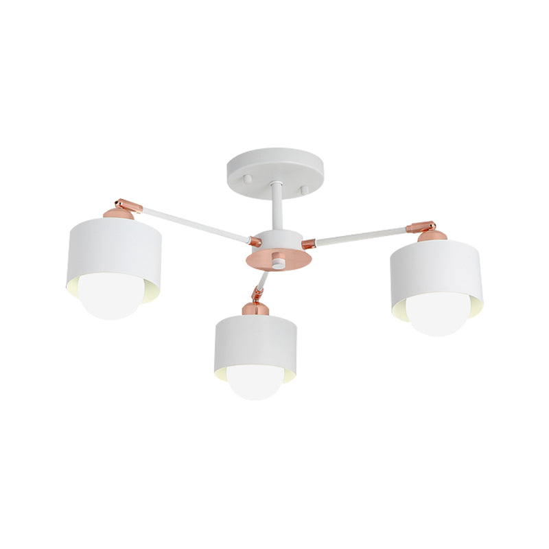 3/6/8 Lights Cylinder Semi Flush Lamp Nordic Style Metal Black/White Semi Flush Ceiling Light Clearhalo 'Ceiling Lights' 'Close To Ceiling Lights' 'Close to ceiling' 'Semi-flushmount' Lighting' 260402