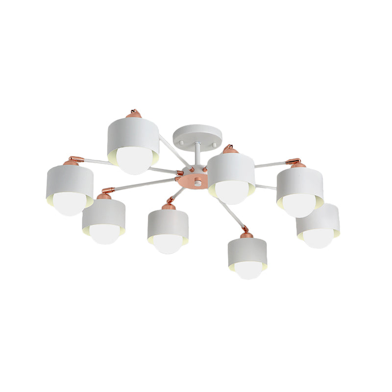 3/6/8 Lights Cylinder Semi Flush Lamp Nordic Style Metal Black/White Semi Flush Ceiling Light Clearhalo 'Ceiling Lights' 'Close To Ceiling Lights' 'Close to ceiling' 'Semi-flushmount' Lighting' 260406