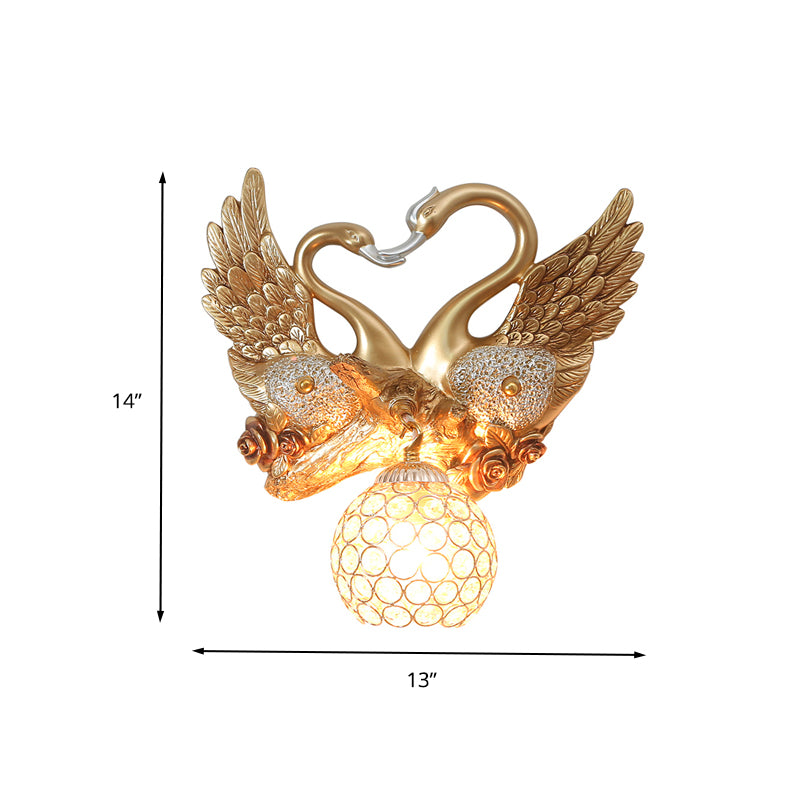 Resin Swan Wall Light Vintage 1 Light Gold Sconce Light with Dome Metal and Crystal Shade Clearhalo 'Wall Lamps & Sconces' 'Wall Lights' Lighting' 260441