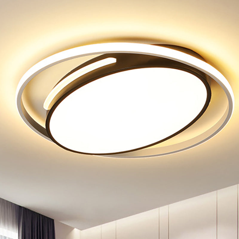 16"/19.5" Wide Black Oval Flush Mount Lighting Minimalist Metallic Led Flush Light with Frosted Diffuser Black Clearhalo 'Ceiling Lights' 'Close To Ceiling Lights' 'Close to ceiling' 'Flush mount' Lighting' 260442
