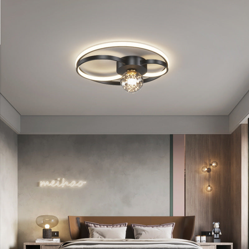 Modern LED Flush Mount Ceiling Light Fixture Black Round Close To Ceiling Lighting with Metal Shade Clearhalo 'Ceiling Lights' 'Close To Ceiling Lights' 'Lighting' 2604429