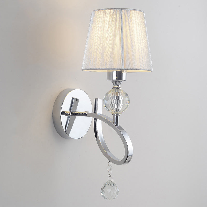 Cone Shade Bedroom Wall Light Fixture Fabric 1 Head Modernism Style Silver Wall Lamp with Clear Crystal Ball Deco Clearhalo 'Modern wall lights' 'Modern' 'Wall Lamps & Sconces' 'Wall Lights' Lighting' 260449