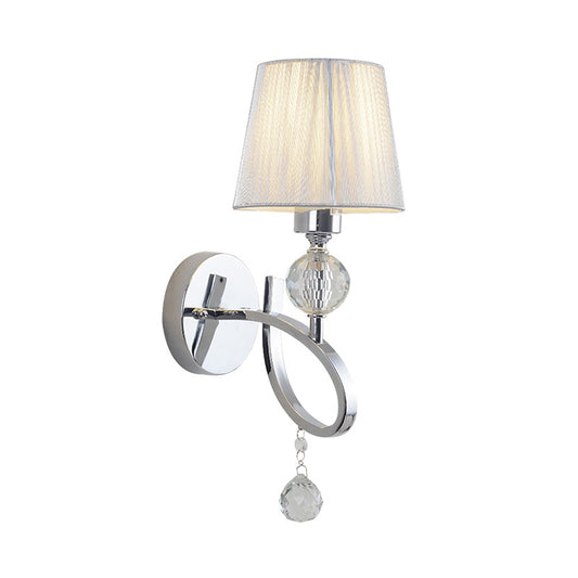 Cone Shade Bedroom Wall Light Fixture Fabric 1 Head Modernism Style Silver Wall Lamp with Clear Crystal Ball Deco Clearhalo 'Modern wall lights' 'Modern' 'Wall Lamps & Sconces' 'Wall Lights' Lighting' 260451
