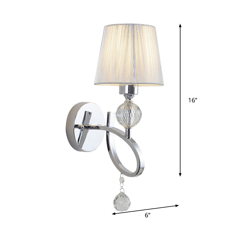 Cone Shade Bedroom Wall Light Fixture Fabric 1 Head Modernism Style Silver Wall Lamp with Clear Crystal Ball Deco Clearhalo 'Modern wall lights' 'Modern' 'Wall Lamps & Sconces' 'Wall Lights' Lighting' 260452