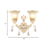 Flower White Glass Wall Mount Light Traditional 1/2 Lights Hallway Sconce Light Fixture with Crystal Drop Clearhalo 'Wall Lamps & Sconces' 'Wall Lights' Lighting' 260494