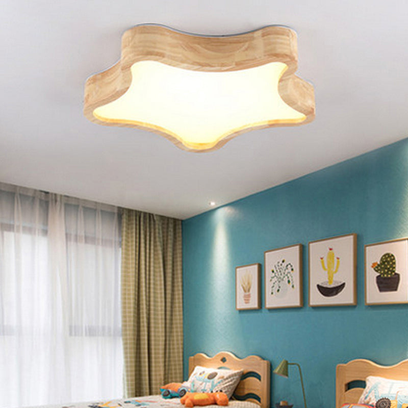 LED Bedroom Ceiling Flush Mount Light Contemporary Wood Close to Ceiling Lamp with Star Wooden Shade Clearhalo 'Ceiling Lights' 'Close To Ceiling Lights' 'Lighting' 2605012