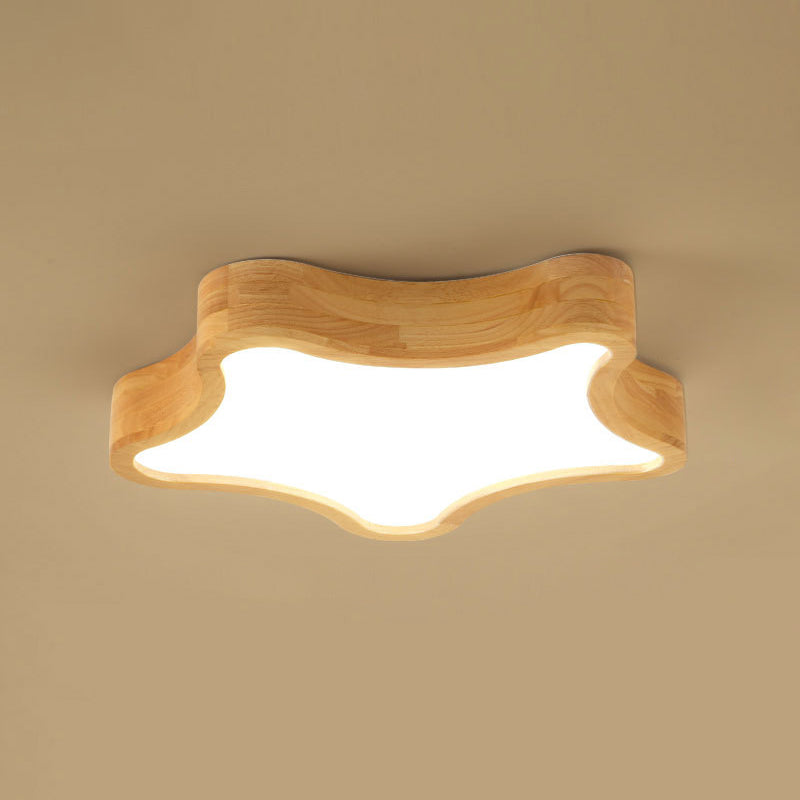LED Bedroom Ceiling Flush Mount Light Contemporary Wood Close to Ceiling Lamp with Star Wooden Shade Wood 16.5" Clearhalo 'Ceiling Lights' 'Close To Ceiling Lights' 'Lighting' 2605013