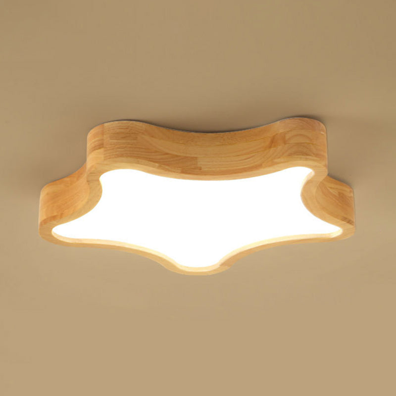 LED Bedroom Ceiling Flush Mount Light Contemporary Wood Close to Ceiling Lamp with Star Wooden Shade Wood 21" Clearhalo 'Ceiling Lights' 'Close To Ceiling Lights' 'Lighting' 2605014