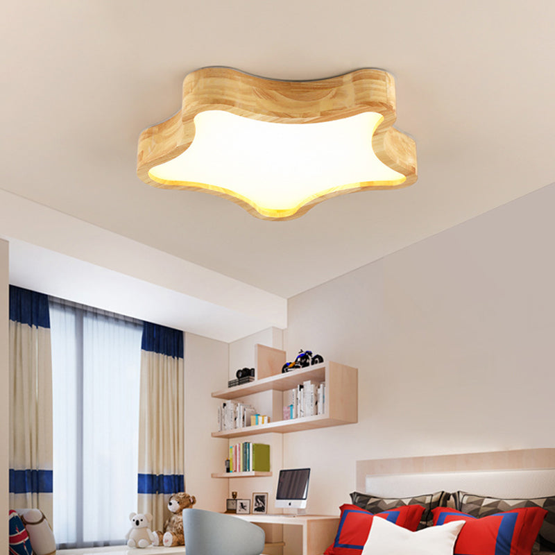 LED Bedroom Ceiling Flush Mount Light Contemporary Wood Close to Ceiling Lamp with Star Wooden Shade Clearhalo 'Ceiling Lights' 'Close To Ceiling Lights' 'Lighting' 2605015
