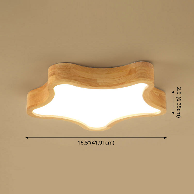 LED Bedroom Ceiling Flush Mount Light Contemporary Wood Close to Ceiling Lamp with Star Wooden Shade Clearhalo 'Ceiling Lights' 'Close To Ceiling Lights' 'Lighting' 2605016