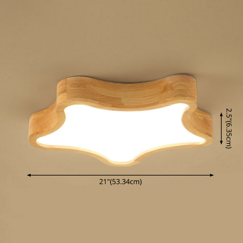 LED Bedroom Ceiling Flush Mount Light Contemporary Wood Close to Ceiling Lamp with Star Wooden Shade Clearhalo 'Ceiling Lights' 'Close To Ceiling Lights' 'Lighting' 2605017