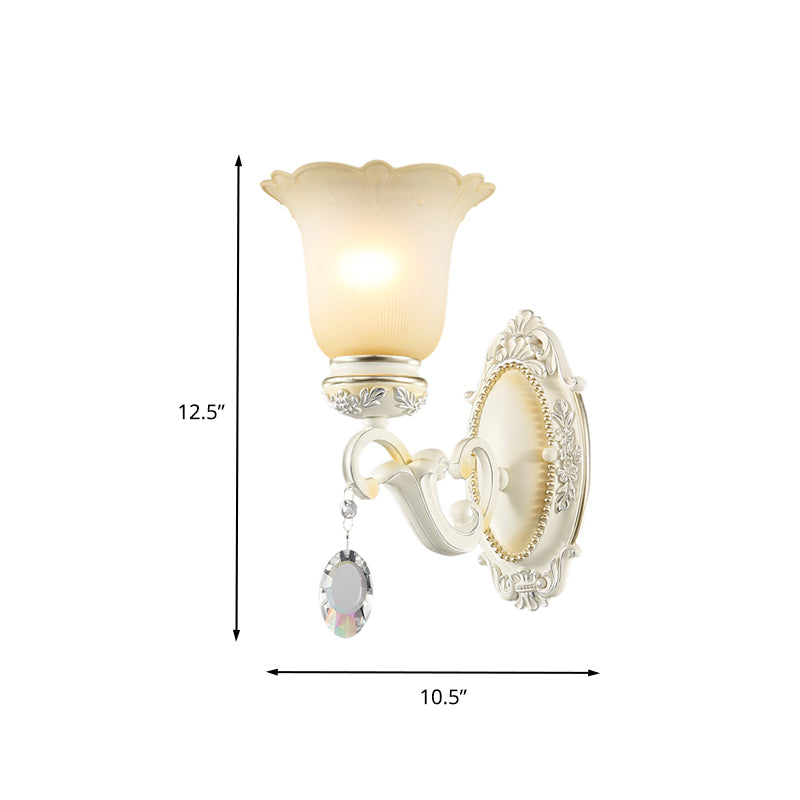 Ivory Flower Wall Light Traditional White Glass 1/2 Lights Living Room Sconce Light Clearhalo 'Wall Lamps & Sconces' 'Wall Lights' Lighting' 260504