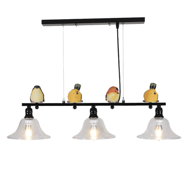 3 Lights Metal Island Pendant Lighting Contemporary Cone Glass Shade Island Lamps Clearhalo 'Ceiling Lights' 'Island Lights' 'Lighting' 2605047