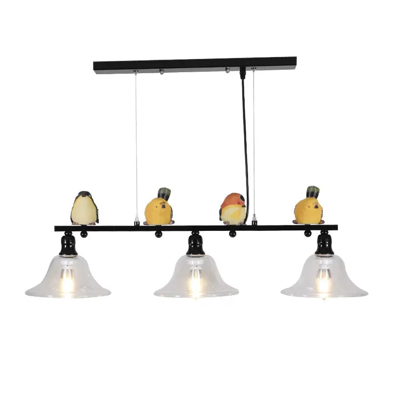 3 Lights Metal Island Pendant Lighting Contemporary Cone Glass Shade Island Lamps Black Clearhalo 'Ceiling Lights' 'Island Lights' 'Lighting' 2605048