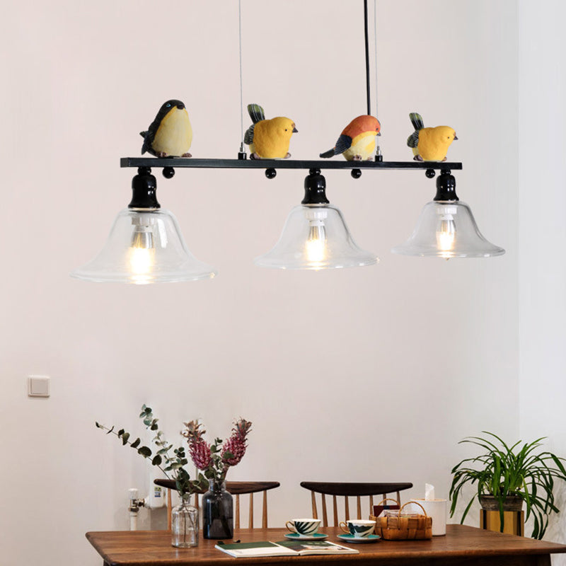 3 Lights Metal Island Pendant Lighting Contemporary Cone Glass Shade Island Lamps Clearhalo 'Ceiling Lights' 'Island Lights' 'Lighting' 2605049