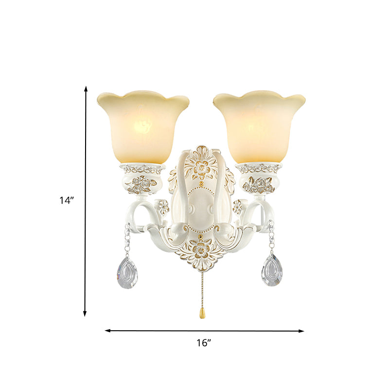 Scalloped White Glass Sconce Light Traditional 1/2 Lights Wall Light with Ivory Resin Backplate Clearhalo 'Wall Lamps & Sconces' 'Wall Lights' Lighting' 260505