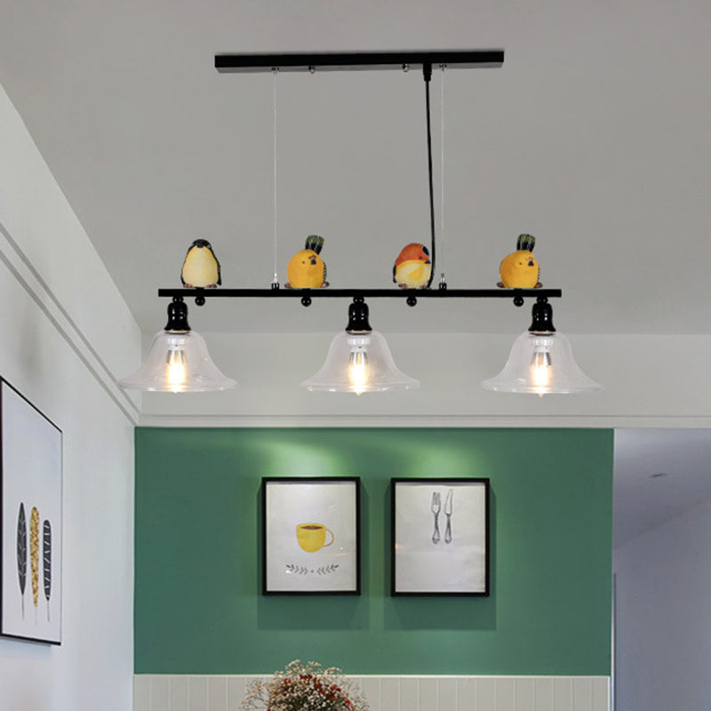 3 Lights Metal Island Pendant Lighting Contemporary Cone Glass Shade Island Lamps Clearhalo 'Ceiling Lights' 'Island Lights' 'Lighting' 2605050