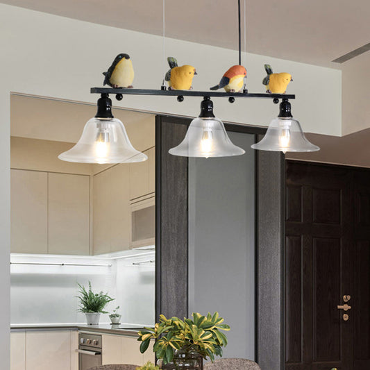 3 Lights Metal Island Pendant Lighting Contemporary Cone Glass Shade Island Lamps Clearhalo 'Ceiling Lights' 'Island Lights' 'Lighting' 2605051