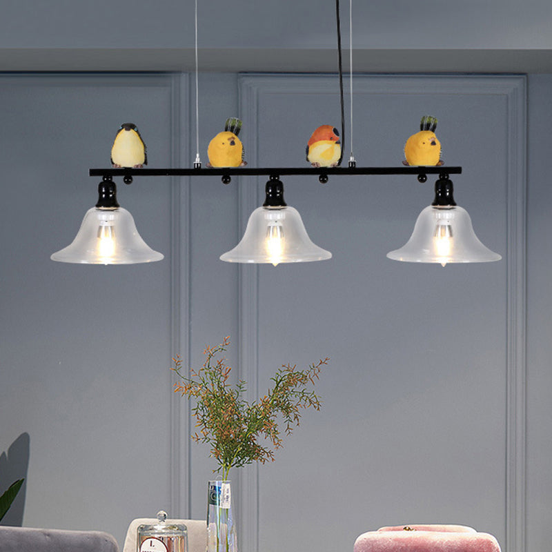 3 Lights Metal Island Pendant Lighting Contemporary Cone Glass Shade Island Lamps Clearhalo 'Ceiling Lights' 'Island Lights' 'Lighting' 2605052
