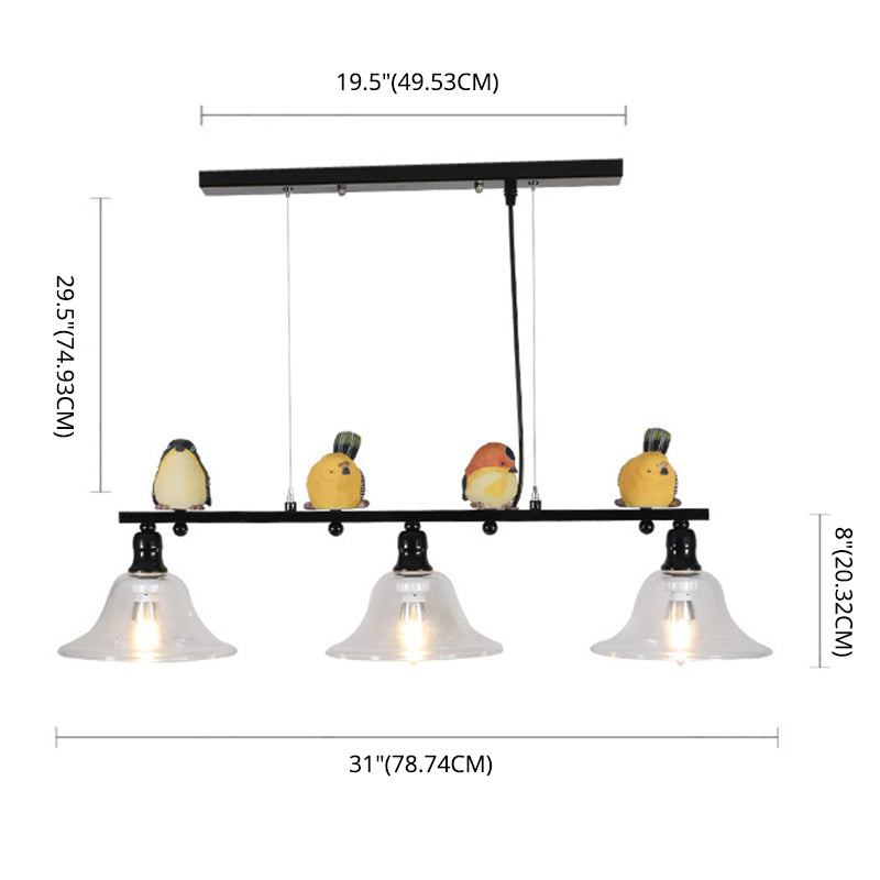 3 Lights Metal Island Pendant Lighting Contemporary Cone Glass Shade Island Lamps Clearhalo 'Ceiling Lights' 'Island Lights' 'Lighting' 2605053