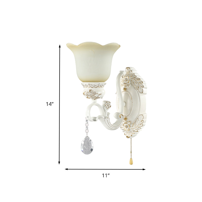 Scalloped White Glass Sconce Light Traditional 1/2 Lights Wall Light with Ivory Resin Backplate Clearhalo 'Wall Lamps & Sconces' 'Wall Lights' Lighting' 260506