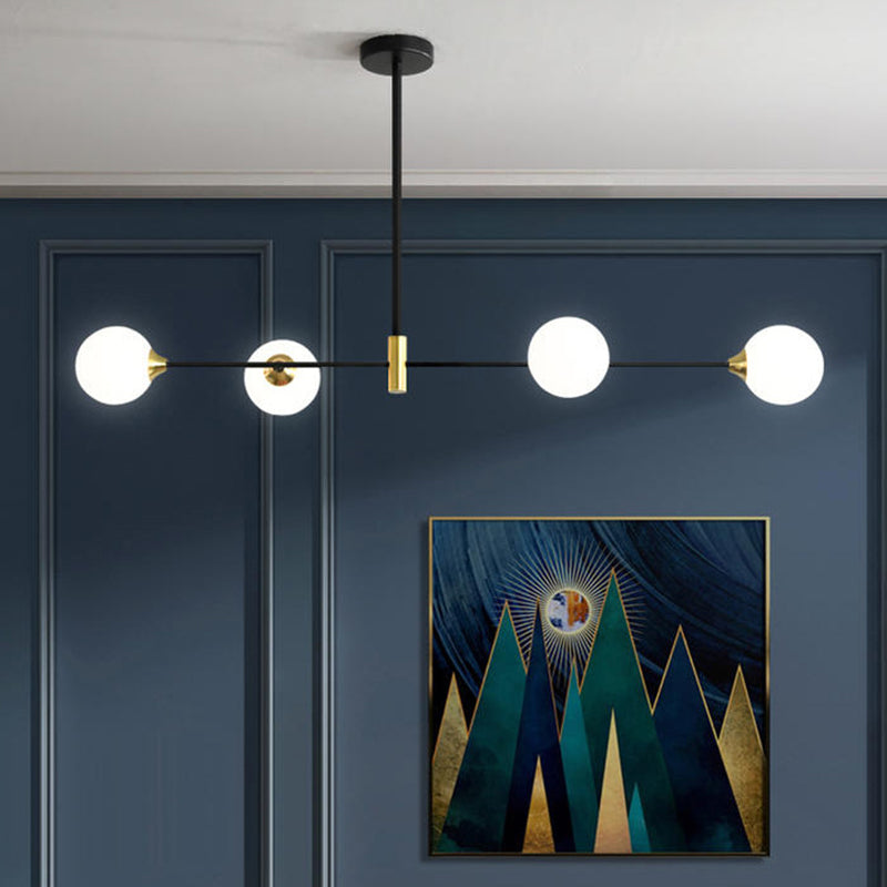 Modern Minimalism Black Metal Island Pendant Lighting Spherical Glass Island Ceiling Light for Dining Table Clearhalo 'Ceiling Lights' 'Island Lights' 'Lighting' 2605066