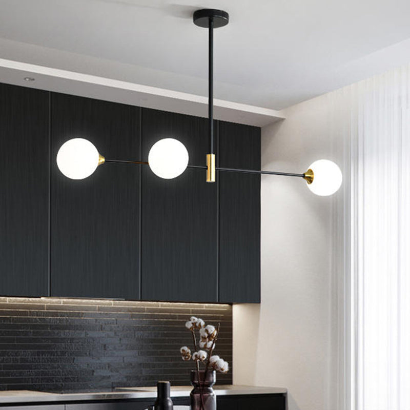 Modern Minimalism Black Metal Island Pendant Lighting Spherical Glass Island Ceiling Light for Dining Table Clearhalo 'Ceiling Lights' 'Island Lights' 'Lighting' 2605069