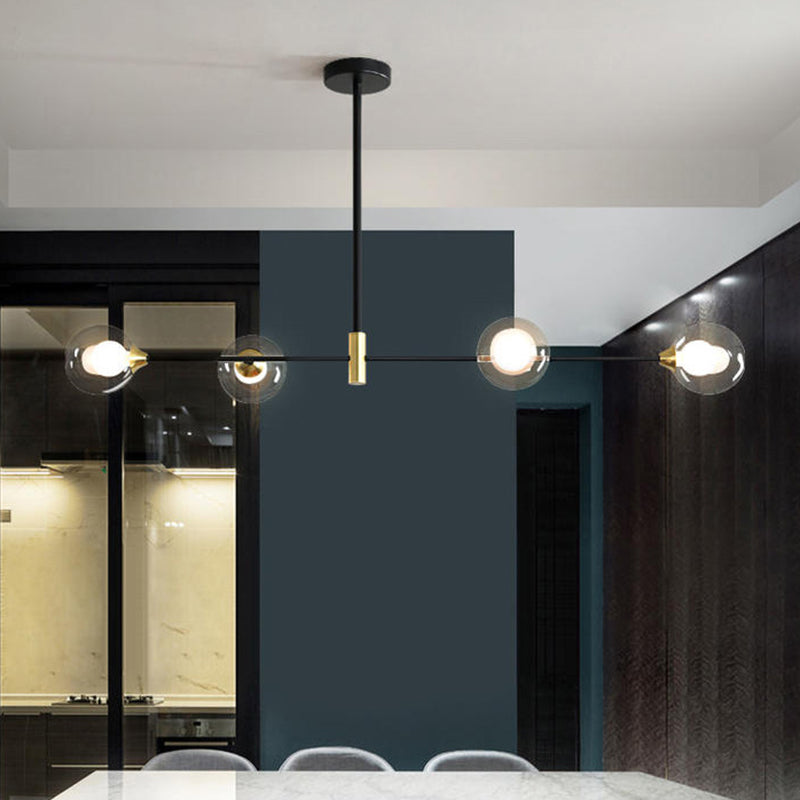 Modern Minimalism Black Metal Island Pendant Lighting Spherical Glass Island Ceiling Light for Dining Table Clearhalo 'Ceiling Lights' 'Island Lights' 'Lighting' 2605071