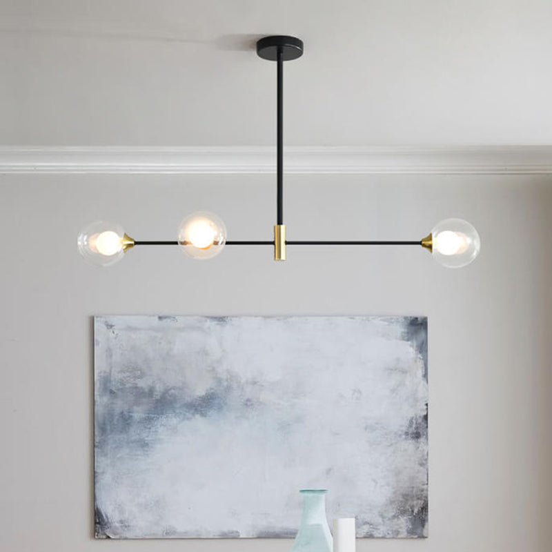 Modern Minimalism Black Metal Island Pendant Lighting Spherical Glass Island Ceiling Light for Dining Table Clearhalo 'Ceiling Lights' 'Island Lights' 'Lighting' 2605073