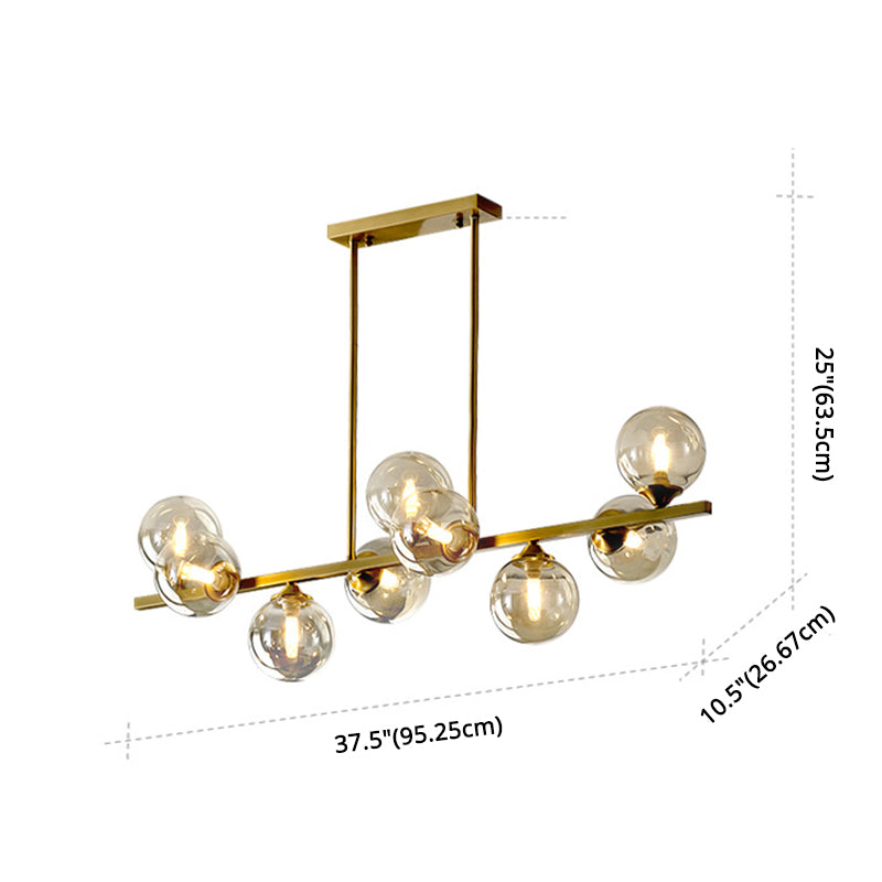 Mid-Century Modern Gold Metal Island Pendant Lighting Spherical Amber Glass Island Ceiling Light for Dining Table Clearhalo 'Ceiling Lights' 'Island Lights' 'Lighting' 2605092