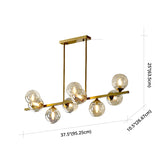 Mid-Century Modern Gold Metal Island Pendant Lighting Spherical Amber Glass Island Ceiling Light for Dining Table Clearhalo 'Ceiling Lights' 'Island Lights' 'Lighting' 2605092