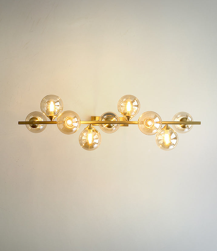 Mid-Century Modern Gold Metal Island Pendant Lighting Spherical Amber Glass Island Ceiling Light for Dining Table Clearhalo 'Ceiling Lights' 'Island Lights' 'Lighting' 2605095